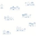Casadeco|Kids wallpaper Toile de Jouy cottages white and blue|Children's
