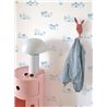 Casadeco|Papel pintado infantil cabañas Toile de Jouy blanco y azul|Infantil