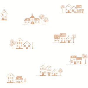 Casadeco|Papier peint enfant village de souris blanc et beige|Enfants