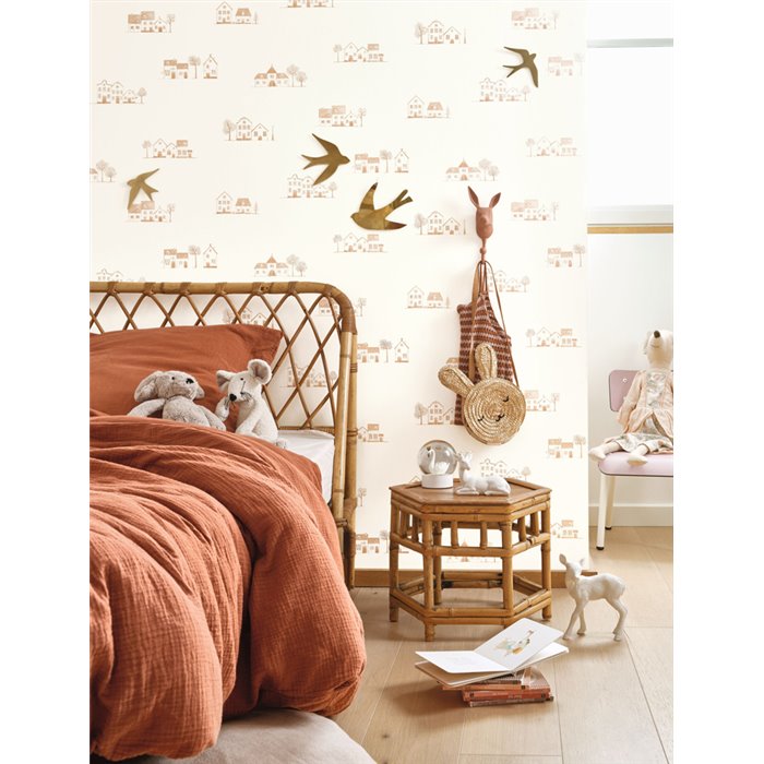 Casadeco|Kids wallpaper Toile de Jouy cottages white and red|Children's