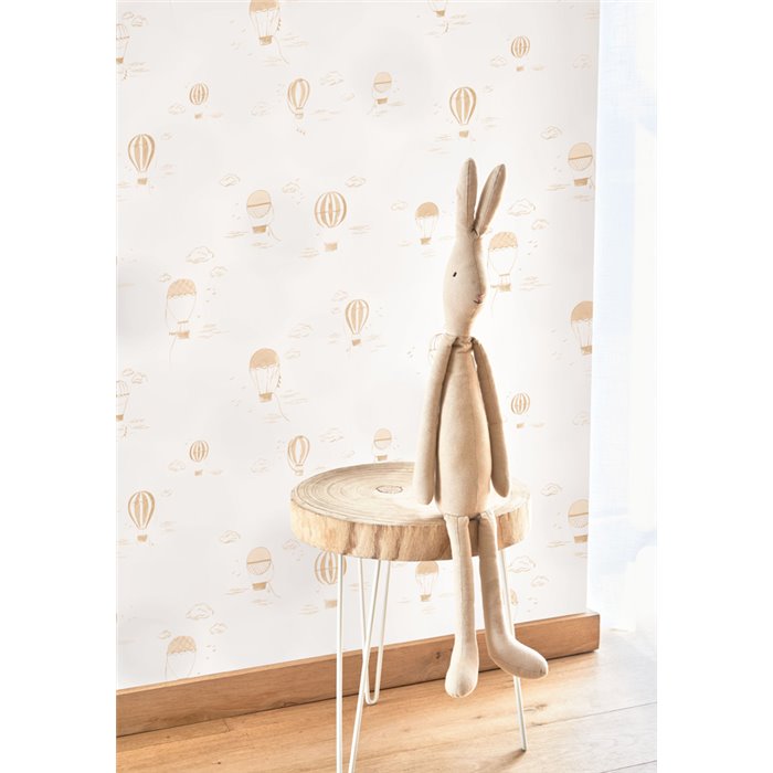 Casadeco|Kinder Tapete Heißluftballons weiß und beige|Kindertapete