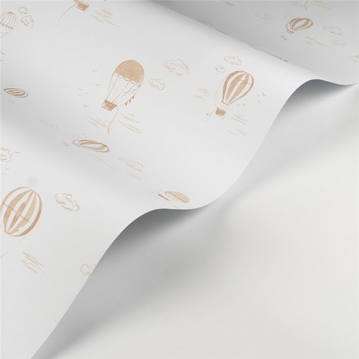 Casadeco|Papel pintado infantil globos aerostáticos blanco y beige|Infantil