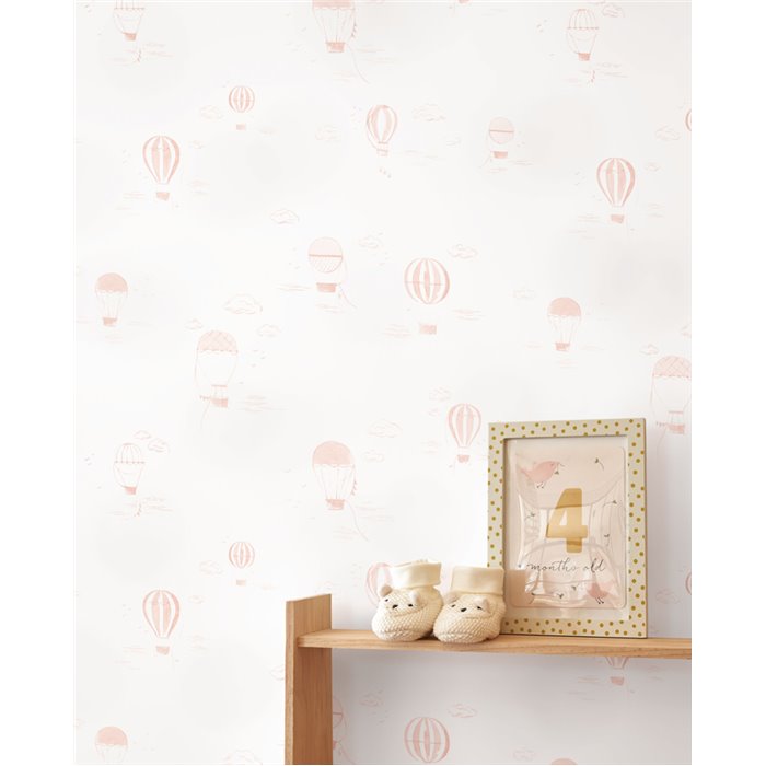 Casadeco|Kids wallpaper hot air balloons white and pink|Children's