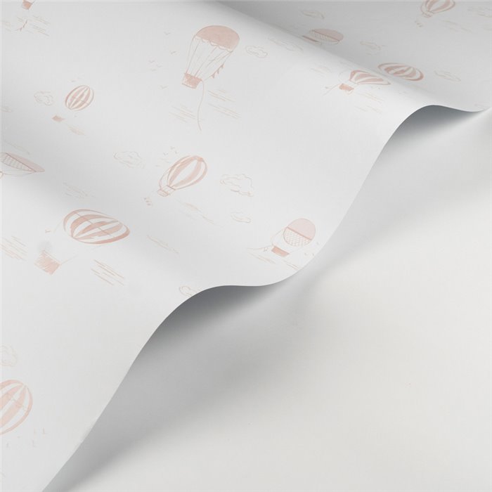 Casadeco|Papier peint enfant montgolfières blanc et rose|Enfants