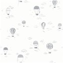 Casadeco|Papel pintado infantil globos aerostáticos blanco y gris|Infantil