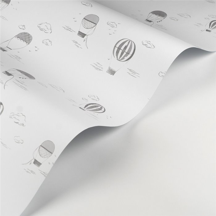 Casadeco|Papel pintado infantil globos aerostáticos blanco y gris|Infantil