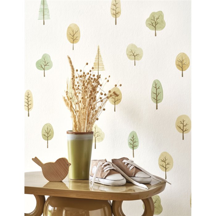 Casadeco|Papel pintado infantil árboles del bosque blanco y verde|Infantil