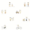 Casadeco|Papel pintado infantil aldea de ratones blanco y beige|Infantil