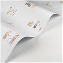 Casadeco|Papel pintado infantil aldea de ratones blanco y beige|Infantil
