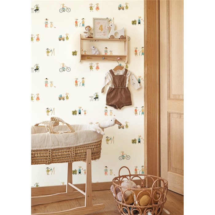 Casadeco|Kinder Tapete Mäusedorf weiß bunt|Kindertapete