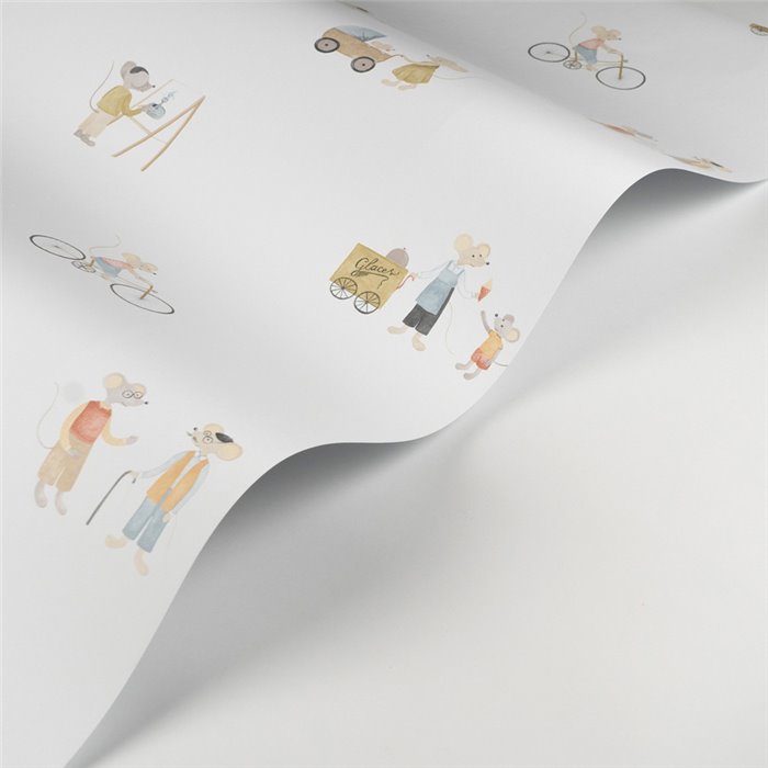 Casadeco|Kinder Tapete Mäusedorf weiß bunt|Kindertapete