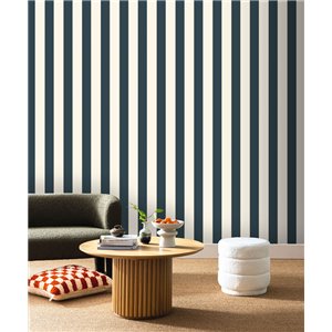 Caselio|Tapete blaue Streifen Goldkontur|Streifen 2