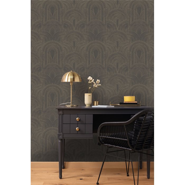 Caselio|Geometric wallpaper with golden arches, Art Deco style|Art Deco