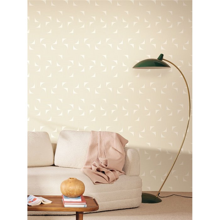 Caselio|Elegante geometrische Tapete in Weiß und Gold fürs Wohnzimmer|Modern