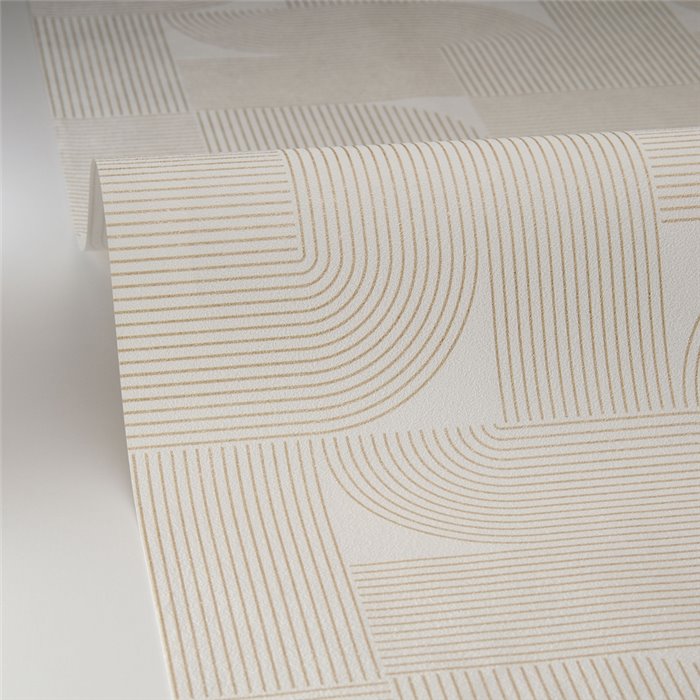 Papel pintado para salón elegante geométrico, blanco y dorado - Caselio Light 106570014