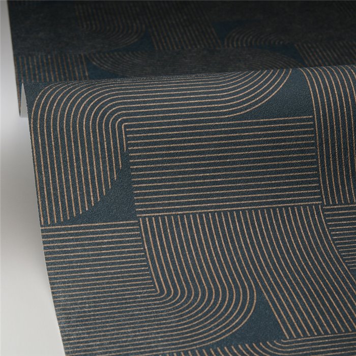 Caselio|Papier peint géométrique Art déco bleu et doré|Papier Peint