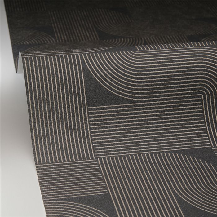 Caselio|Papier peint géométrique moderne doré et noir|Moderne