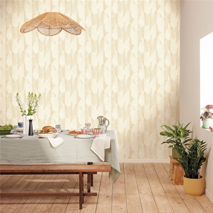 Caselio|Papier peint grandes feuilles de palmier beige|Floral