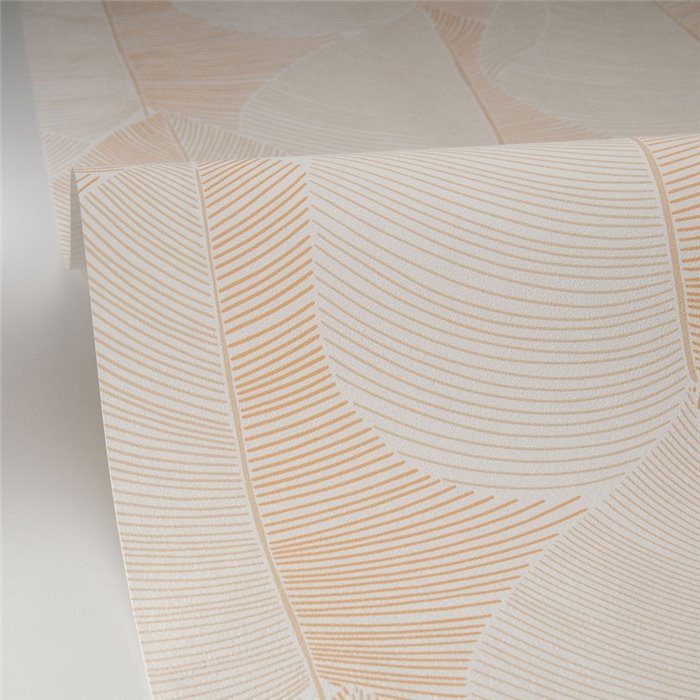 Caselio|Beige Tapete mit großen Palmblättern|Blumen