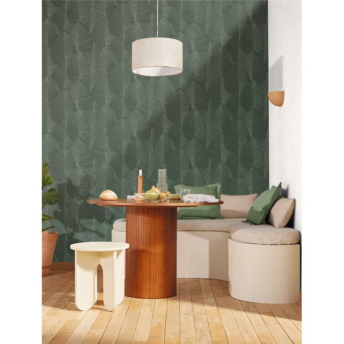 Caselio|Green large palm leaf wallpaper with shine|Floral