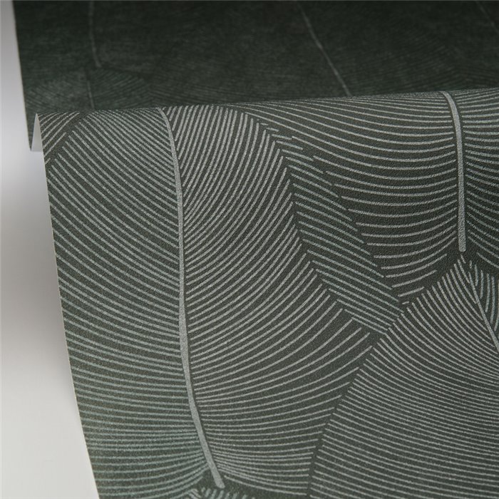 Caselio|Green large palm leaf wallpaper with shine|Floral