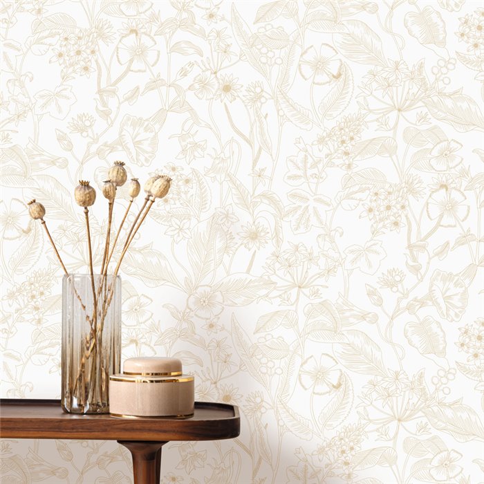 Caselio|Papier peint floral romantique blanc|Fleurs Romantiques