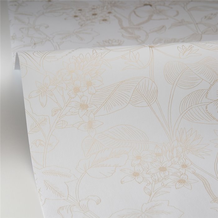 Caselio|Papel pintado floral romántico blanco|Flores Romántico