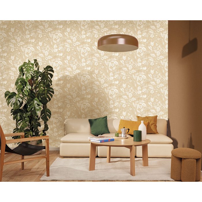 Caselio|Papel pintado estampado floral romántico beige|Flores Romántico