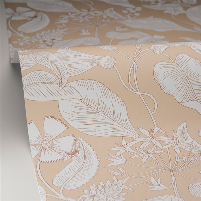 Caselio|Papier peint floral romantique beige imprimé|Fleurs Romantiques