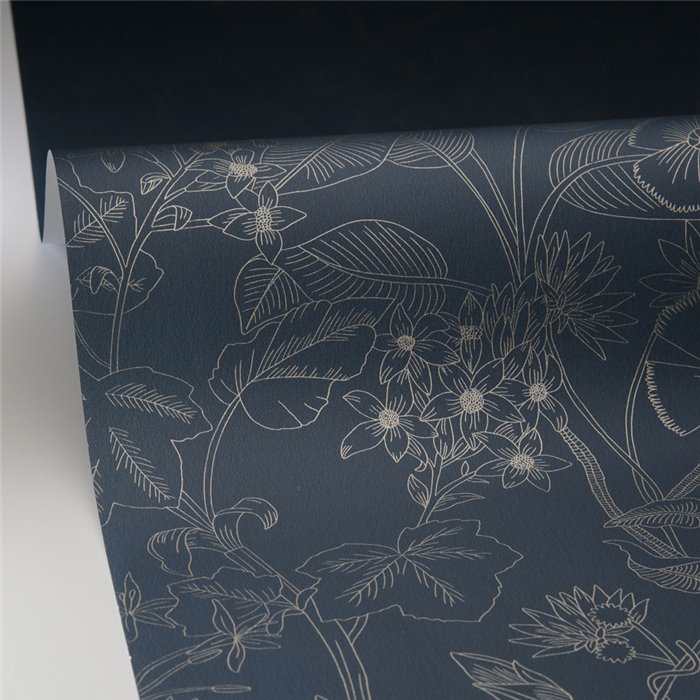 Caselio|Papel pintado floral azul estilo romántico|Flores Romántico