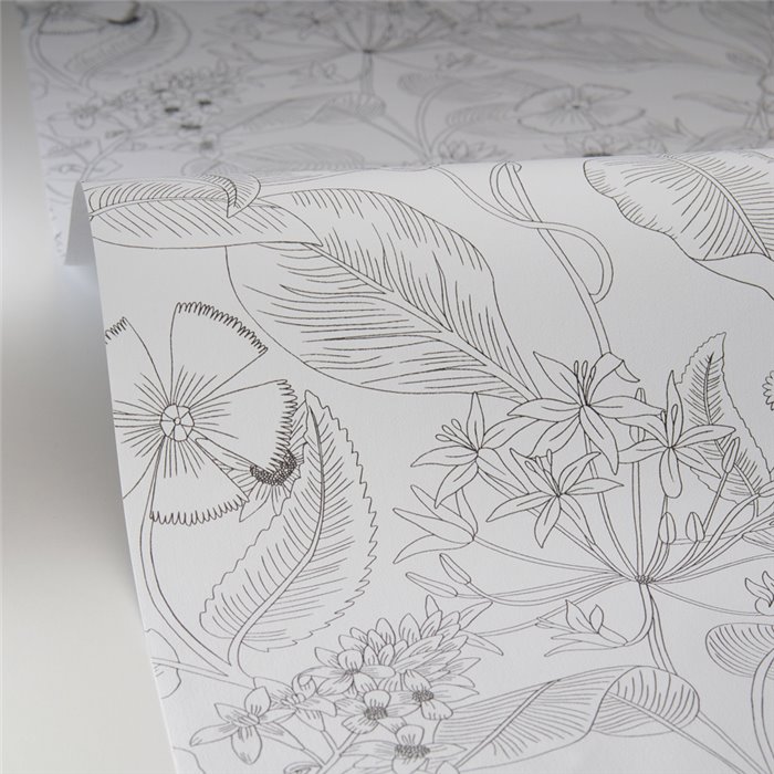 Caselio|Papier peint romantique avec fleurs gravées noir et blanc|Fleurs Romantiques