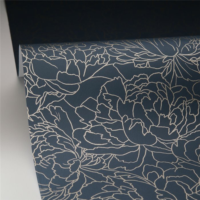 Caselio|Blue and gold floral wallpaper with shimmer, ideal for living room|Hospitality