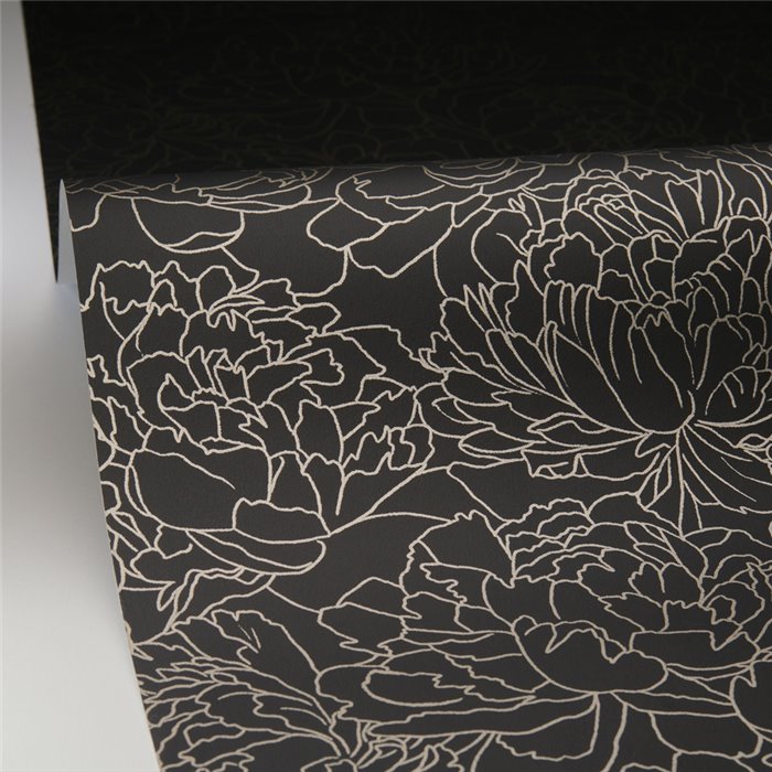 Caselio|Papier peint floral noir et or avec une touche moderne brillante|Hôtellerie
