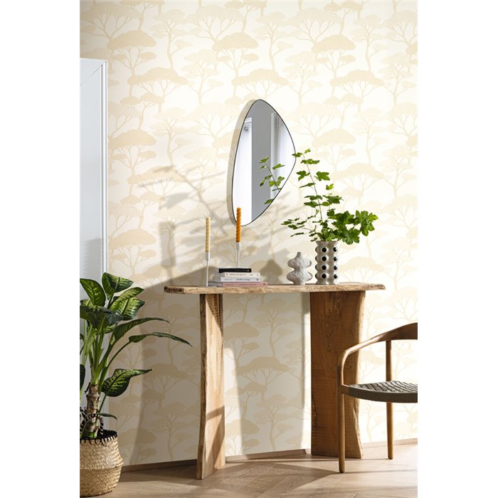 Caselio|Papel pintado bosque de pinos beige ideal para recibidor|Recibidor