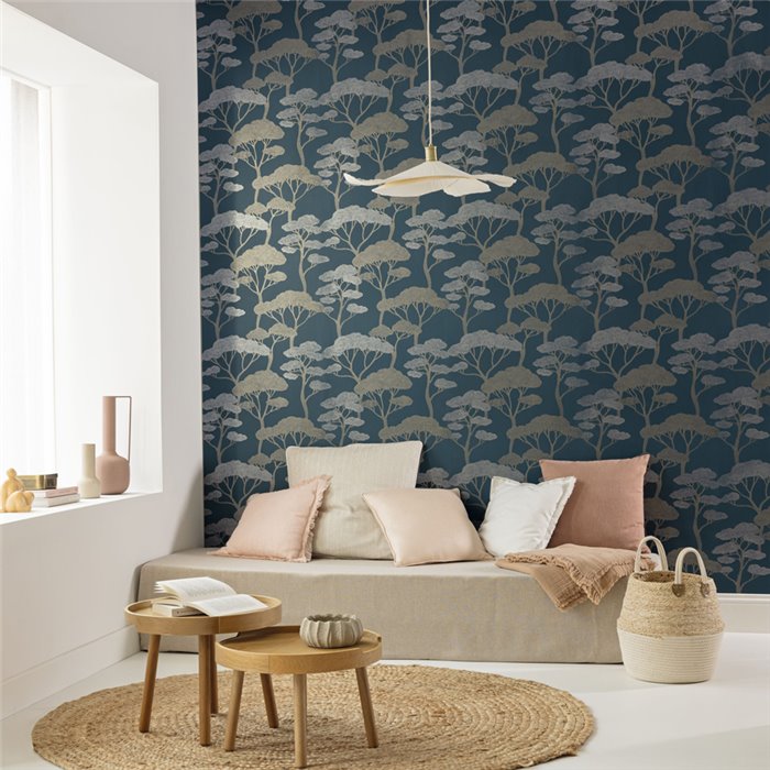 Caselio|Papier peint style japonais forêt de pins bleus|Oriental