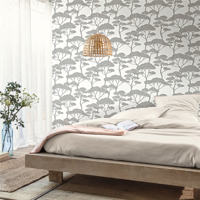 Caselio|Oriental style wallpaper with black and white pines|Oriental
