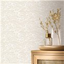 Caselio|Arabesque style wallpaper with white and gold flowers|Damask