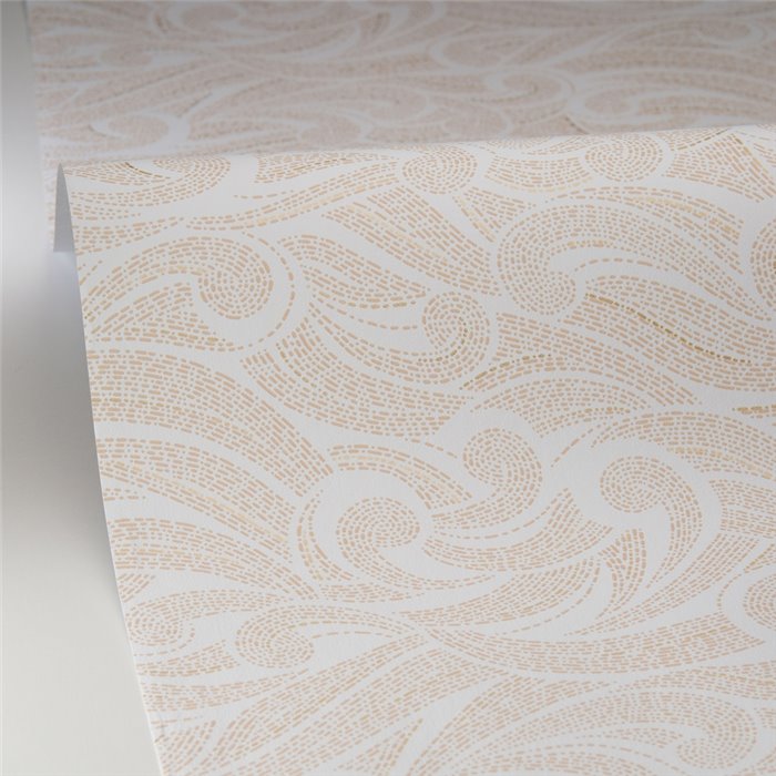 Caselio|Papier peint style arabesque fleurs blanches et dorées|Damas