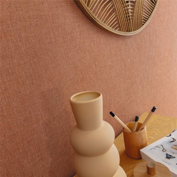 Caselio|Papier peint uni effet lin marron pour salon|Imitation Tissu