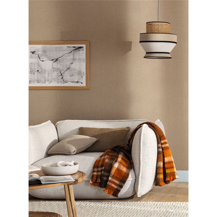 Papel pintado para salón beige efecto lino - Caselio Twist 103231220