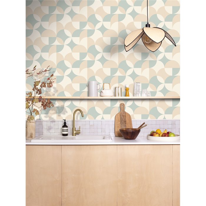 Papel pintado geométrico de círculos ideal para cocinas - Caselio Twist 106441060