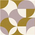 Caselio|Papel pintado retro para baño con círculos violetas y caqui|Retro