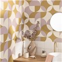 Caselio|Retro bathroom wallpaper with violet and khaki circles|Retro