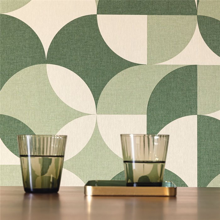 Caselio|Papier peint cercles verts avec une touche rétro|Cercles