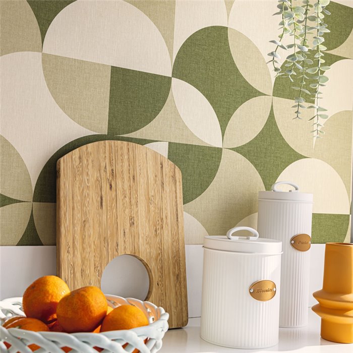Caselio|Green circle wallpaper for kitchen in Scandinavian style|Scandinavian