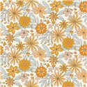 Caselio|Papel pintado flores hippies azul y naranja, ideal habitacion juvenil|Floral