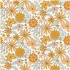 Caselio|Papel pintado flores hippies azul y naranja, ideal habitacion juvenil|Floral