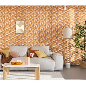 Caselio|Hippie floral wallpaper in blue and orange, ideal for youth rooms|Floral 2