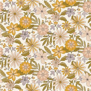 Caselio|Hippie floral wallpaper in blue and orange, ideal for youth rooms|Floral