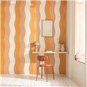 Caselio|Papier peint rayures ondulées rose et orange rétro|Rétro